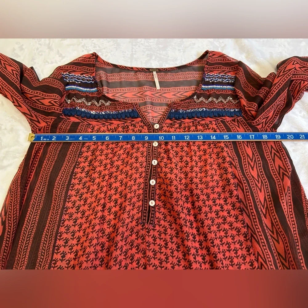Free People Beaded Printed Boho Blouse | Size Small